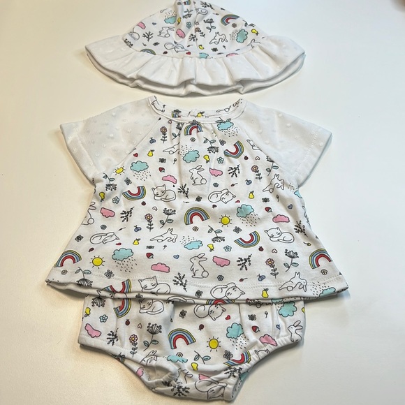 Starting Out 3PC Rainbow Doodle Set, Shirt, Bloomers, & Hat, Mesh Accents, NWT! - Picture 2 of 6